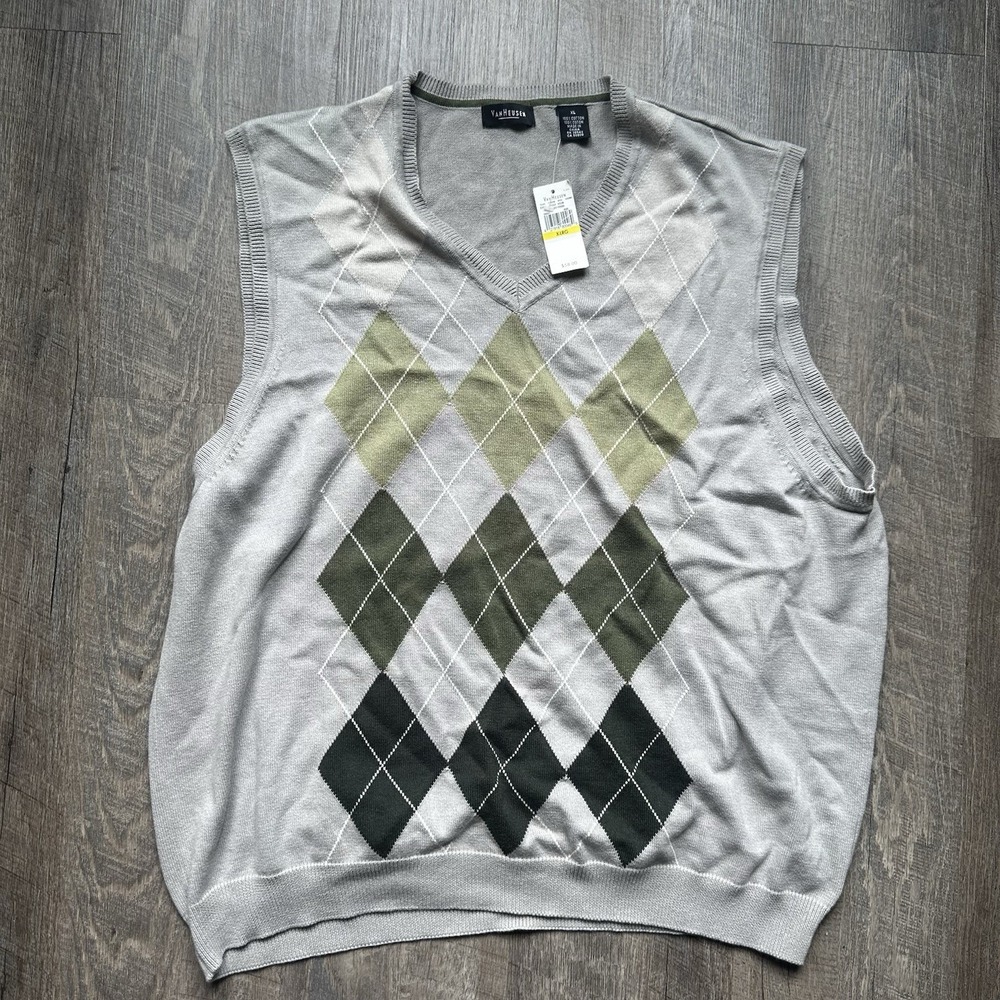 NEW Van Heusen Studio Men's Argyle Sweater Vest Navy Size XL - green Multi Color